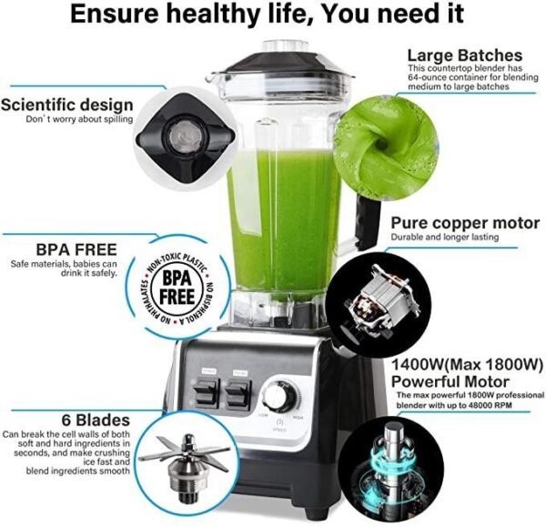 Heavy Duty Blender Commercial High Quality Smoothie Maker Mixer Electric Table Blender Wall Breaking Machine Liquidificador