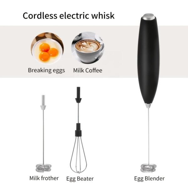 Compact 2-in-1 Handheld Milk Frother Egg Whisk Portable Battery-Powered Mini Blender With Stainless Steel Stand for Coffee