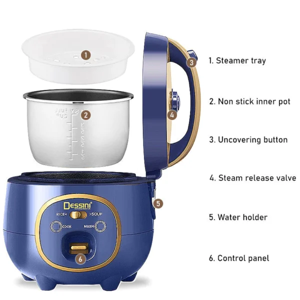 DESSINI ITALY 1.8L Electric Rice Cooker Non Stick Aluminium Inner Pot with Steamer Pengukus Periuk Nasi Elektrik
