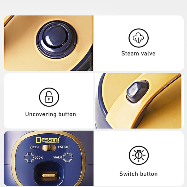 DESSINI ITALY 1.8L Electric Rice Cooker Non Stick Aluminium Inner Pot with Steamer Pengukus Periuk Nasi Elektrik